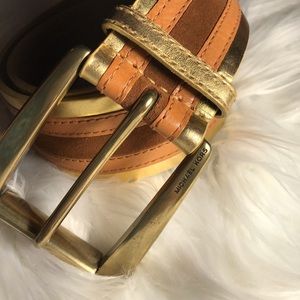 Metallic Gold and Brown Leather Michael Kors Belt